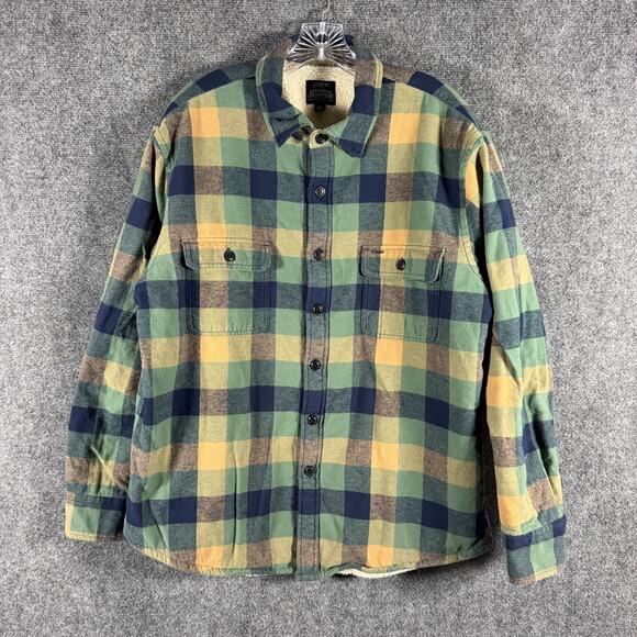 J.CREW Other - J.Crew BI933 Sherpa Lined Flannel Shirt Jacket Mens L Green Plaid Shacket